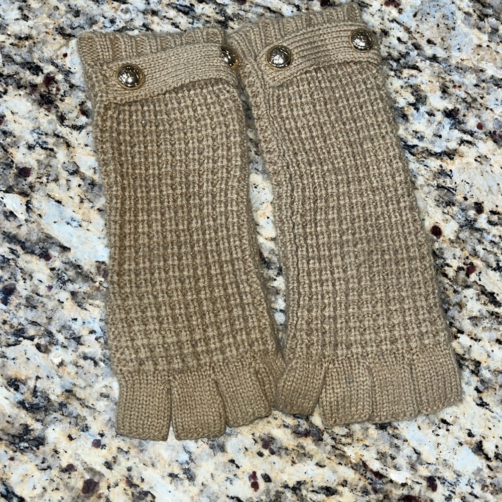Michael Kors Gloves ￼Fingerless Brown Cable Knit Gold Logo Buttons